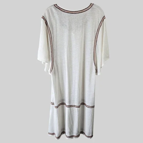 Garnet Hill Shift Sz Dress XL White Organic Linen Southwestern Boho Relaxed Fit - Picture 2 of 12